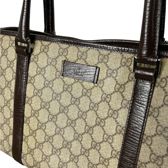 Gucci GG Supreme Canvas Tote Brown Monogram Shoulder Bag Top Handles - Picture 3 of 8